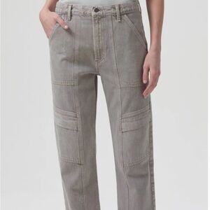 NWT AGOLDE Cooper Cargo Jean High Rise Straight Leg Color Drab Size 30